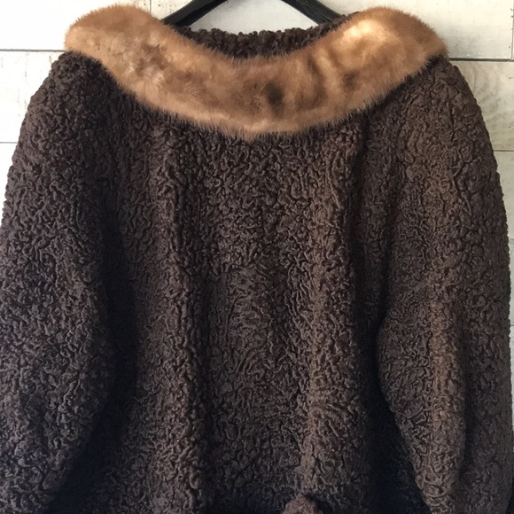 Mid-Century brown Persian lamb mink collar short coat - Picture 4 of 14